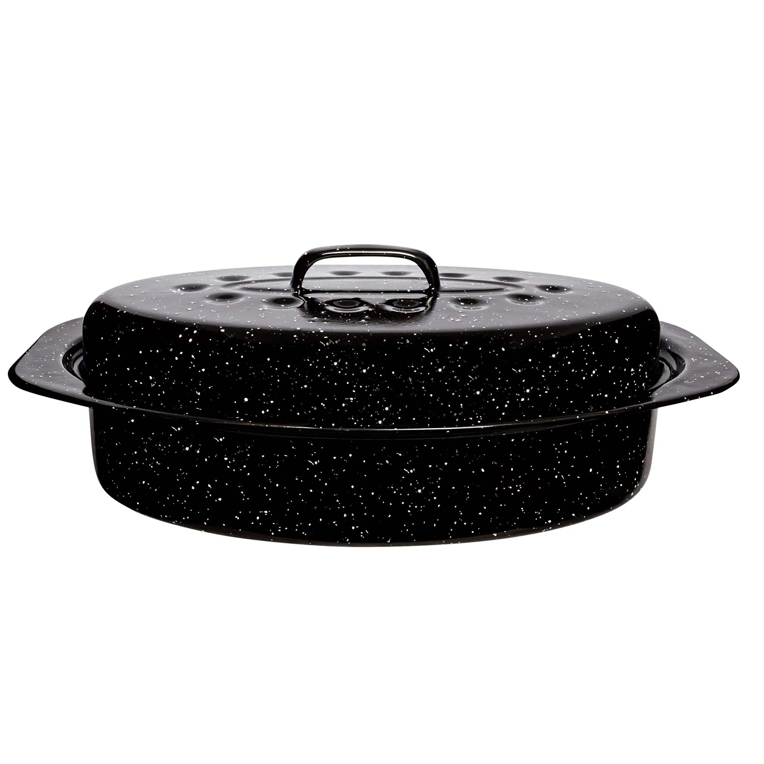 Millvado Roasting Pan With Lid, Turkey Roaster Pan, Extra Large 20 lb Capacity, 19" Granite Oven Roaster Oval Shaped Speckled Enamel on Steel Cookware