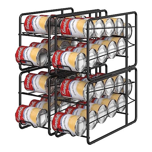 Can Dispenser Rack, Stackable Can Storage Organizer for Kitchen Cabinet, Black U7402