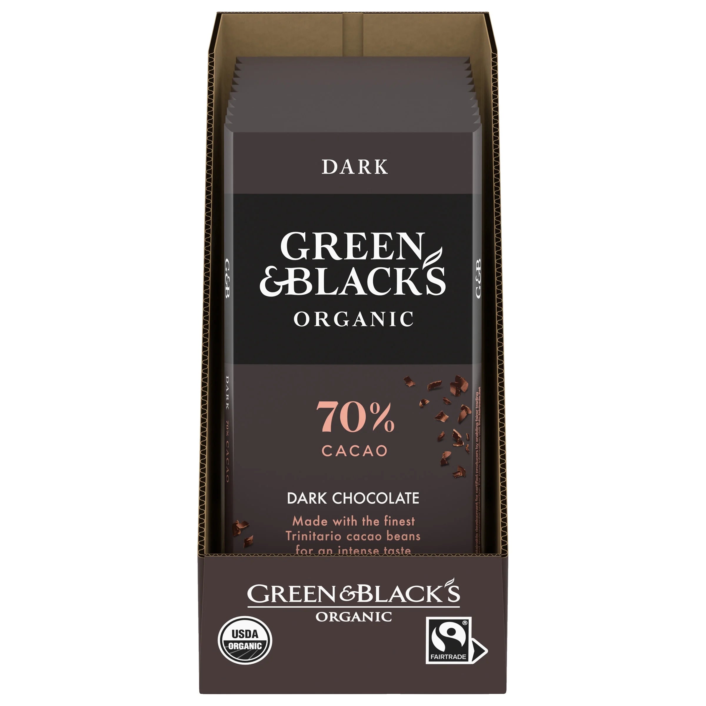 Green & Black's Organic Dark Chocolate Bar, 70% Cacao, 10 - 3.17 oz Bars
