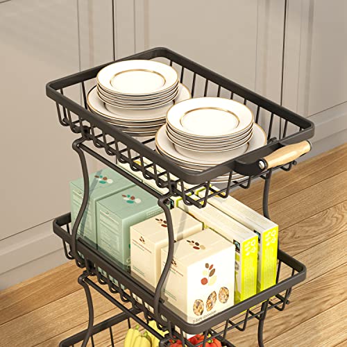Stackable Metal Wire Fruit Basket on Wheels for Kitchen Storage E85311
