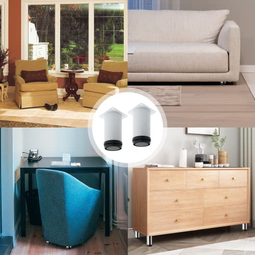 4 Pack White Adjustable Furniture Legs, 4" Stainless Steel Round Feet with Screws V6962