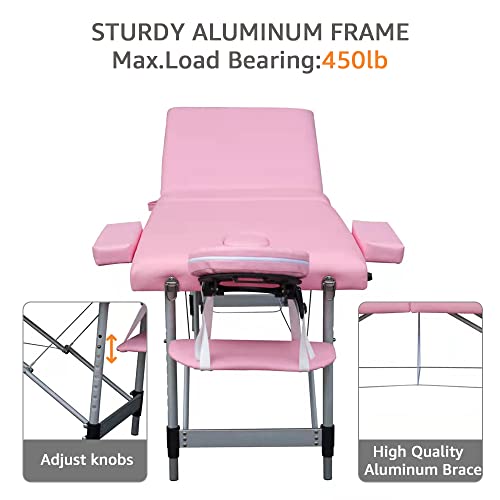 Portable Massage Bed, 84in Folding Aluminum Frame, Lightweight Spa Beauty Bed (Pink) W94516