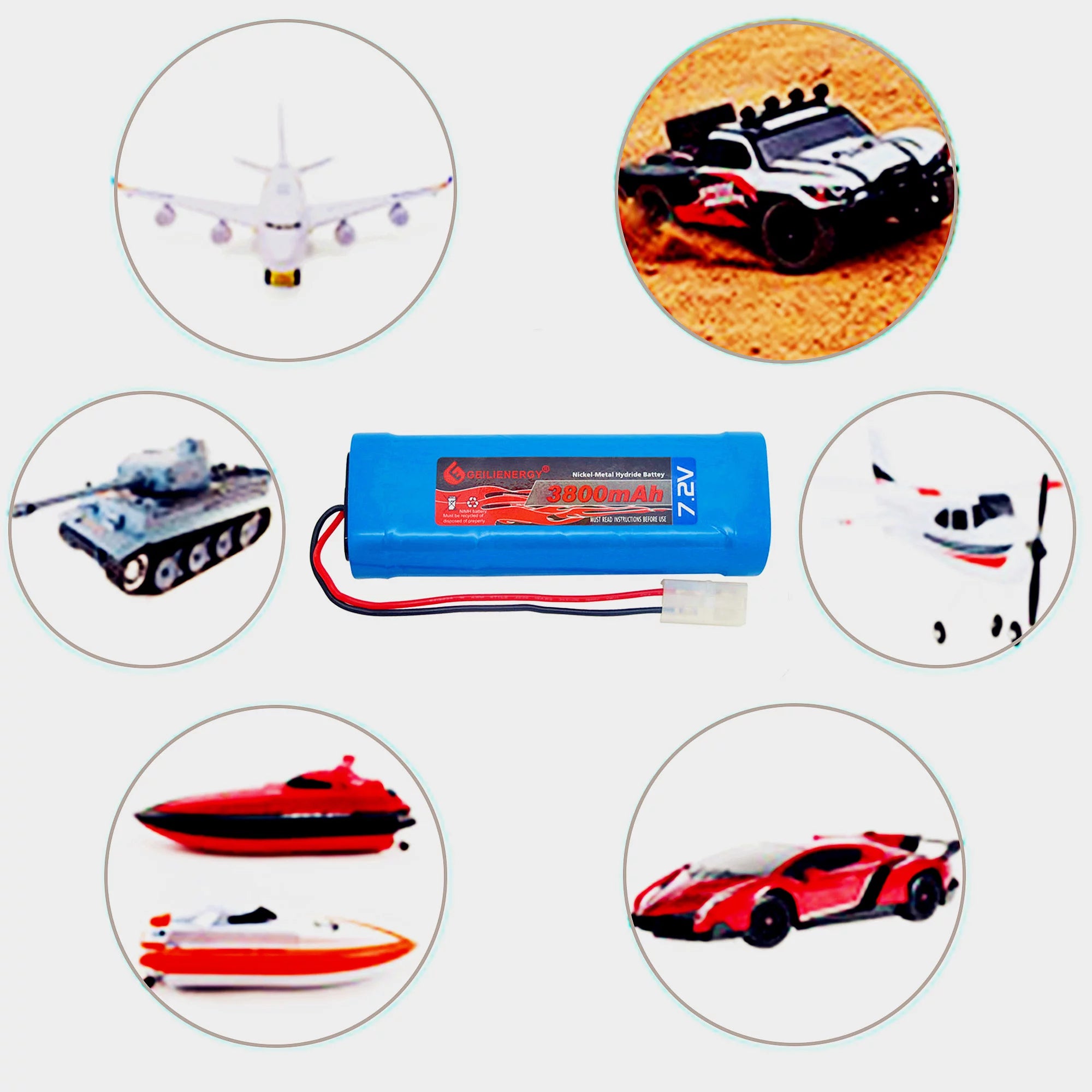 7.2V 3800mAh NiMH RC Battery with Tamiya Connector for RC Cars Trucks J42973