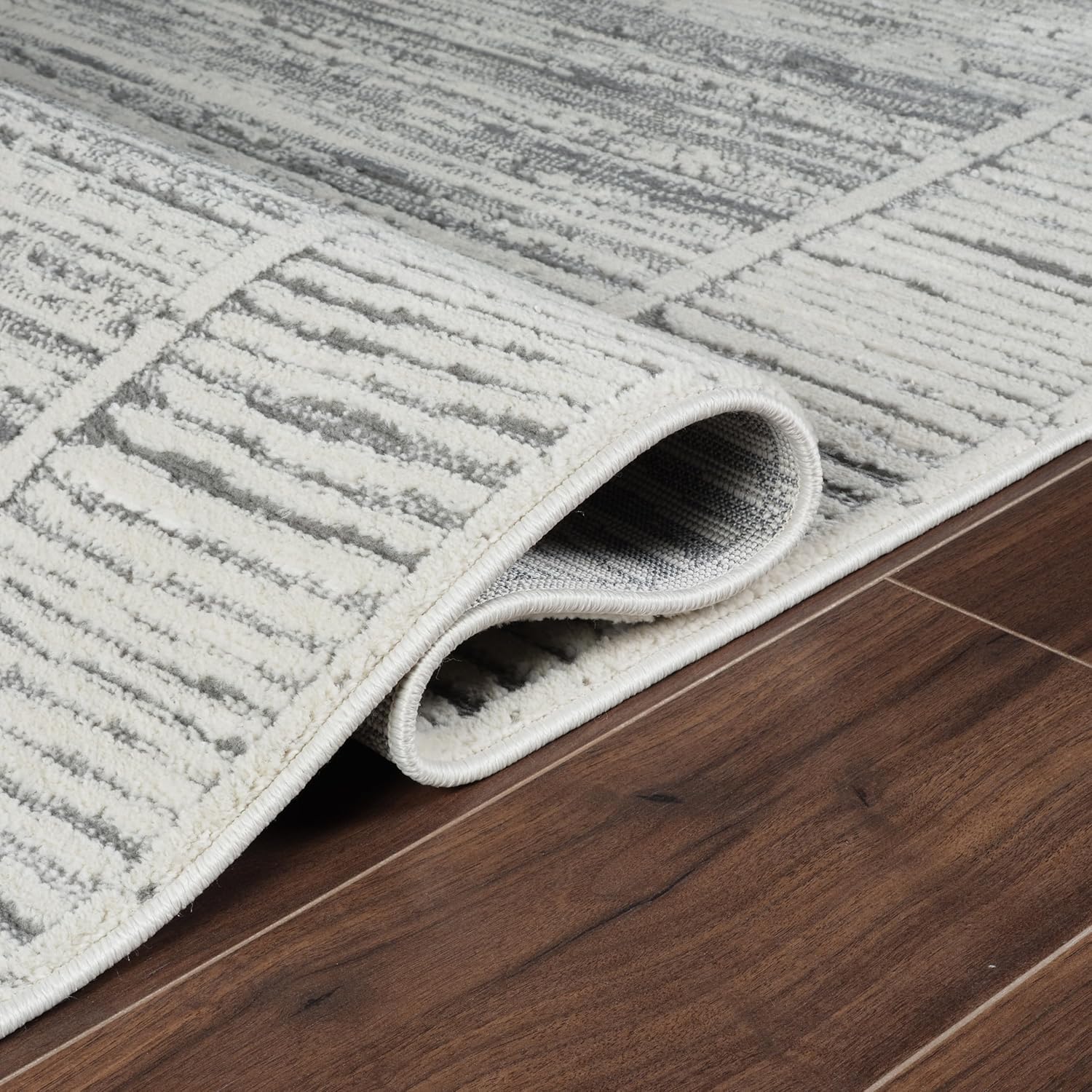 8x10 Striped Area Rug, Stain Resistant, Grey & Ivory H61522