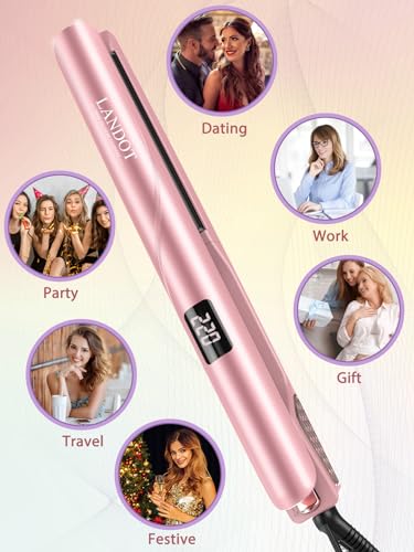 Flat Iron Hair Straightener and Curler Combo - Dual Voltage Ceramic 1-inch Styling Tool V699495
