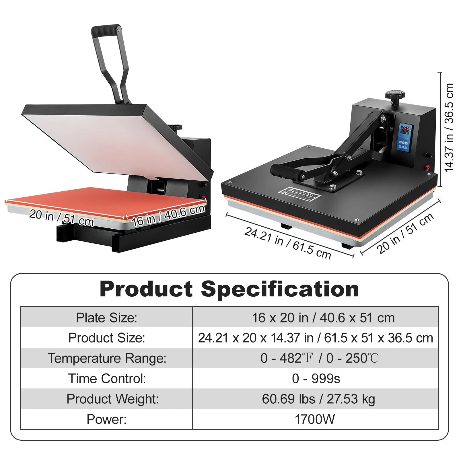 Heat Press Machine 16 x 20 Clamshell Sublimation Printer F262739
